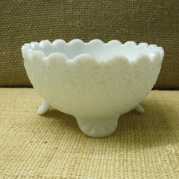 Vintage Fenton Milk Glass Daisy & Button Footed Dish - Picture 4 of 16